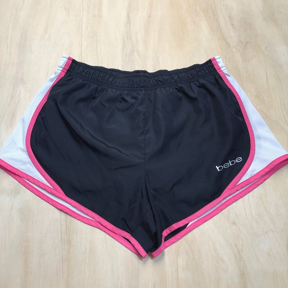 Bebe Sport Womens XL Black Pink White Mesh Panel Running Athletic Shorts - Picture 4 of 9